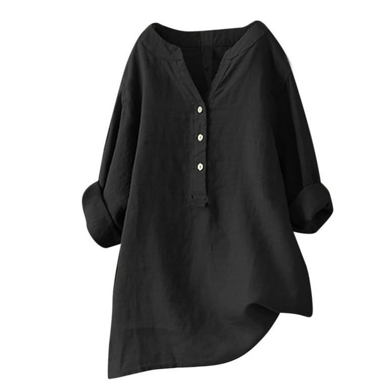 White T Shirts For Women, Cotton Shirts Women Dressy Casual Woman's Shirts Under  5 Dollars Solid Stand Collar Long Sleeve Shirt Casual Loose Blouse Button  Down Tops Plus Size 3X (L, Black)