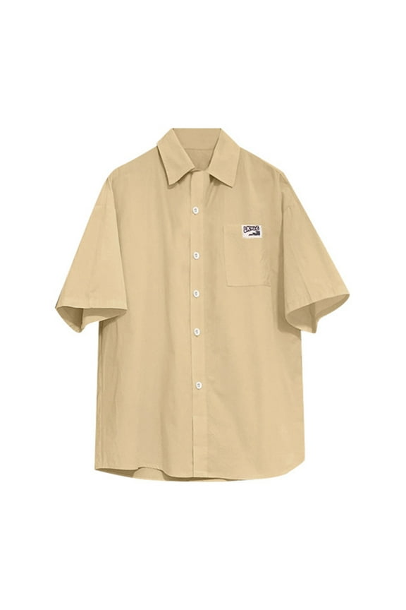 White T Shirts for Men Solid Color Short Sleeved Shirt Men's Summer Loose Fitting Work Clothes Half Sleeved Trend Casual Student Lapel Half Shirt Men's Tops Athletic Wear Men Tops Yoga Trendy Brown L