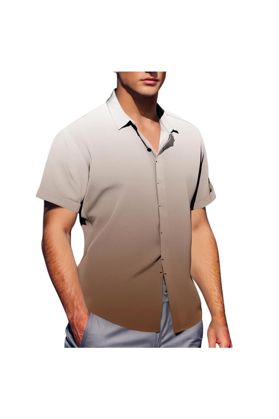 White T Shirts for Man Shirts for Men Mens Button Down Shirts Short Sleeve Gradient Casual Summer Beach Untucked Dress Shirt Vacation Wedding Clothes