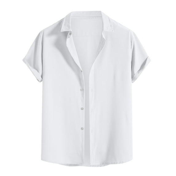 White T Shirts for Men Men Casual Fashion Solid Turn-down Collar Button Short Sleeve Blouse Tops Shirt Button-Down Shirts,White,XL