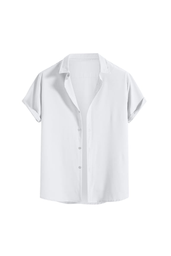 White T Shirts for Men Men Casual Fashion Solid Turn-down Collar Button Short Sleeve Blouse Tops Shirt Men'S Undershirts,White,XXL