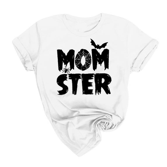 White T Shirts for Women Halloween Plus Size Short Sleeve Round Neck Short Letters Tunic Printing Tee Casual Tops Basic Tops Tee Tshirt Blouse