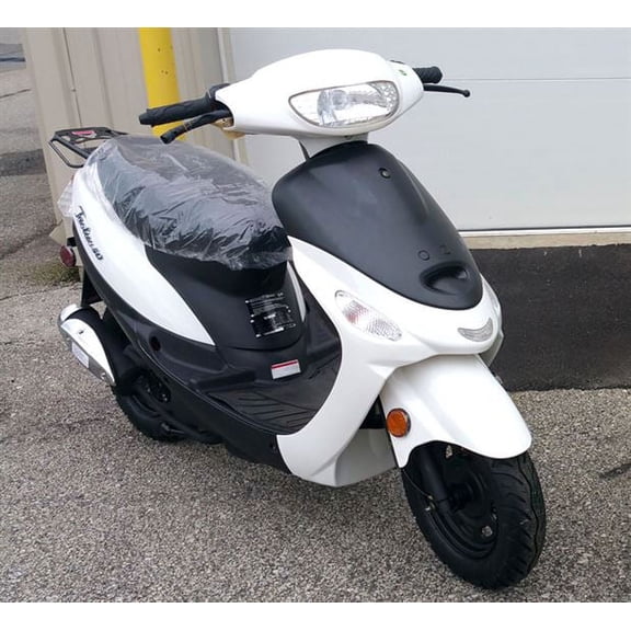 White TAOTAO ATM50-A1 50cc Moped Scooter with 10" Wheels, Key and Kick Start! Rear Trunk