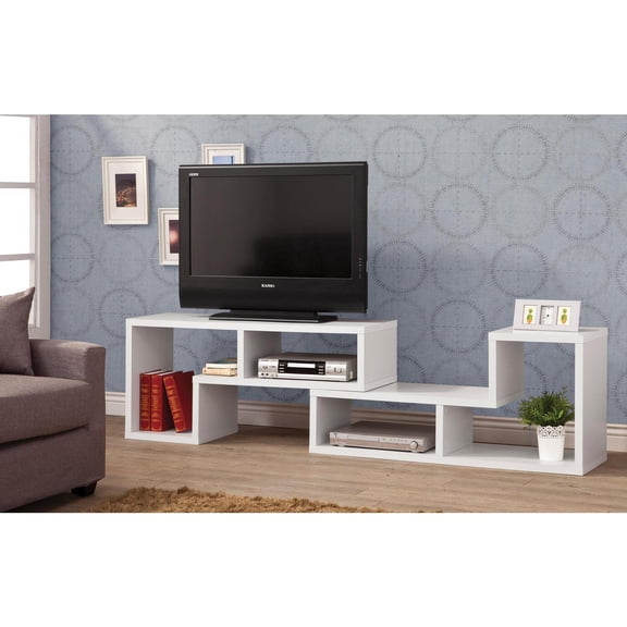 White TV Console & Bookcase - Modern Entertainment Center Storage