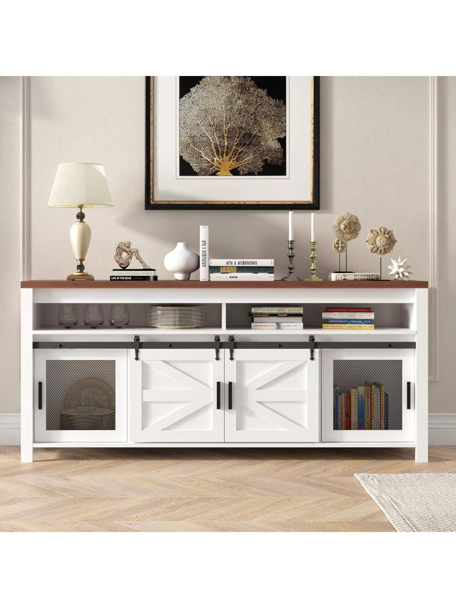 White TV Stand For 55/60 Inch TV - Rustic Farmhouse And Industrial ...
