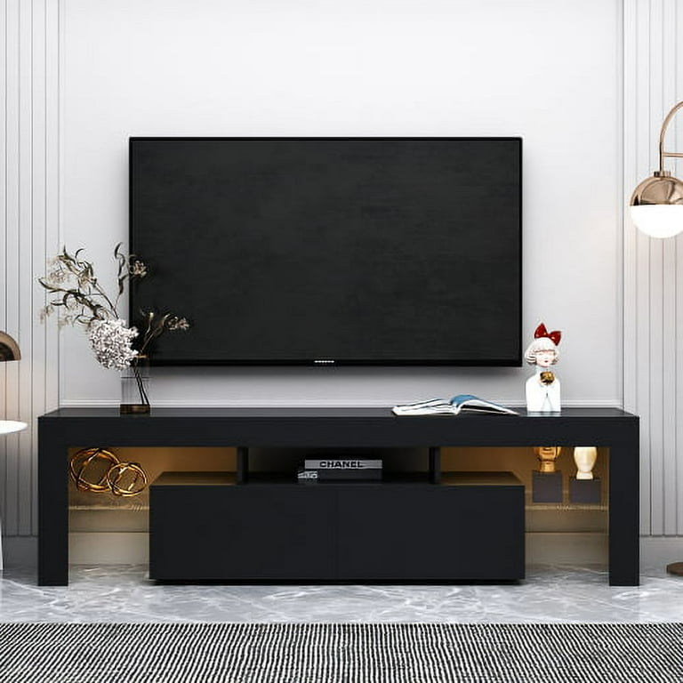 White TV Stand for 55 inch TV Modern LED TV Stand w 16 Colors 4