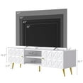 thumbnail image 1 of White TV Stand for 65 Inch TV, Embossed Geometric TV Console with Gold Legs, Modern Entertainment Center w/Storage Cabinets & Adjustable Shelves, Media Console for Living Room, Bedroom - 58" W, 1 of 7