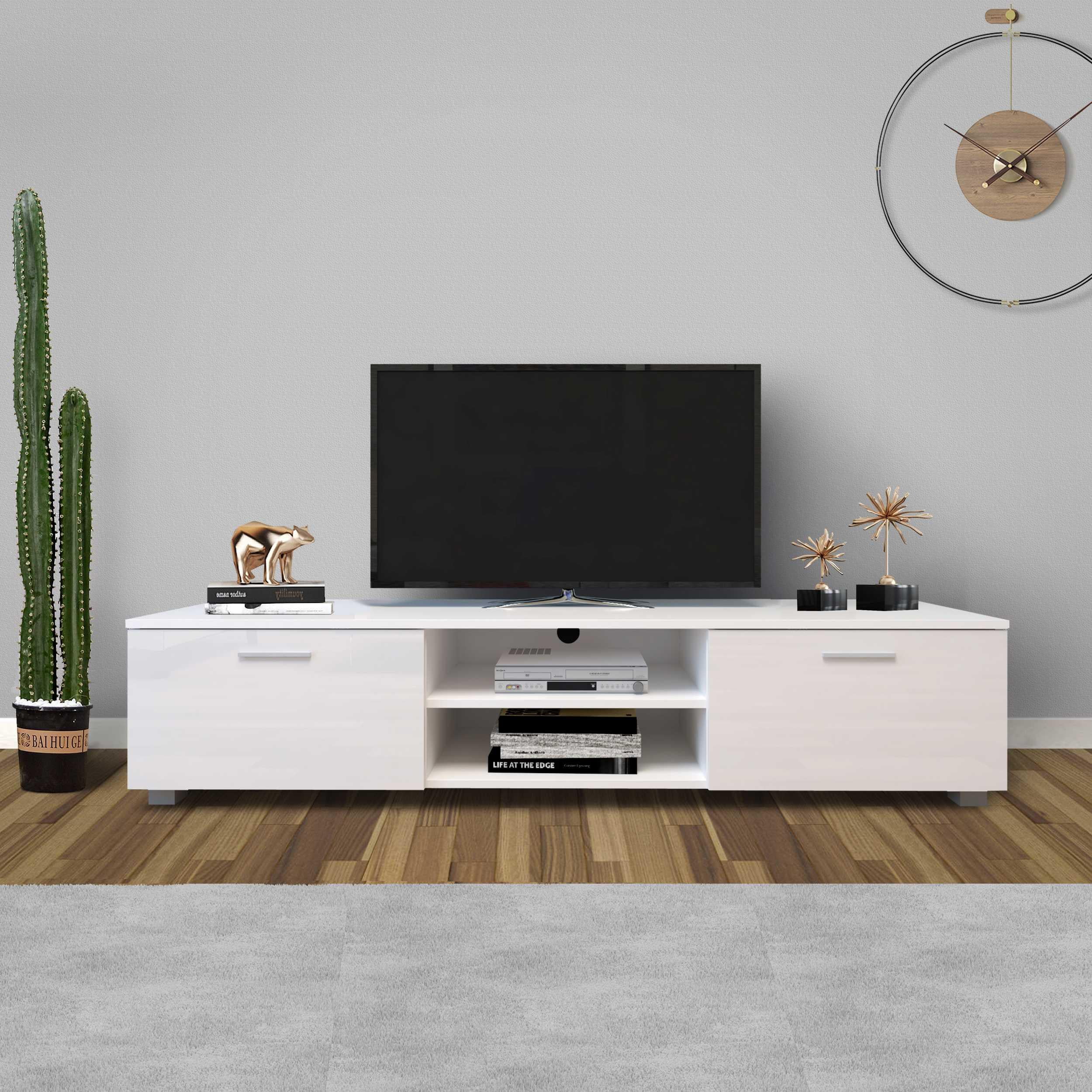 White TV Stand for 70 Inch TV, Modern Media Console Entertainment
