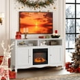 thumbnail image 1 of SYNGAR 58" Fireplace TV Stand with Electric Fireplace with 6 Flame Colors, Entertainment Center with Open Shelves Storage, Modern Television Table Center for Living Room, White, 1 of 10