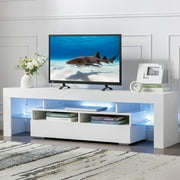 White TV Stand Center for 75 Inch TV, Modern High Glossy Media Furniture Cabinet with Large storge space
