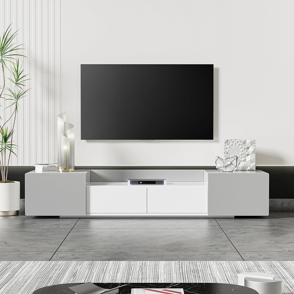 White TV Stand For 65 Inch TV Large Entertainment Center With Storage