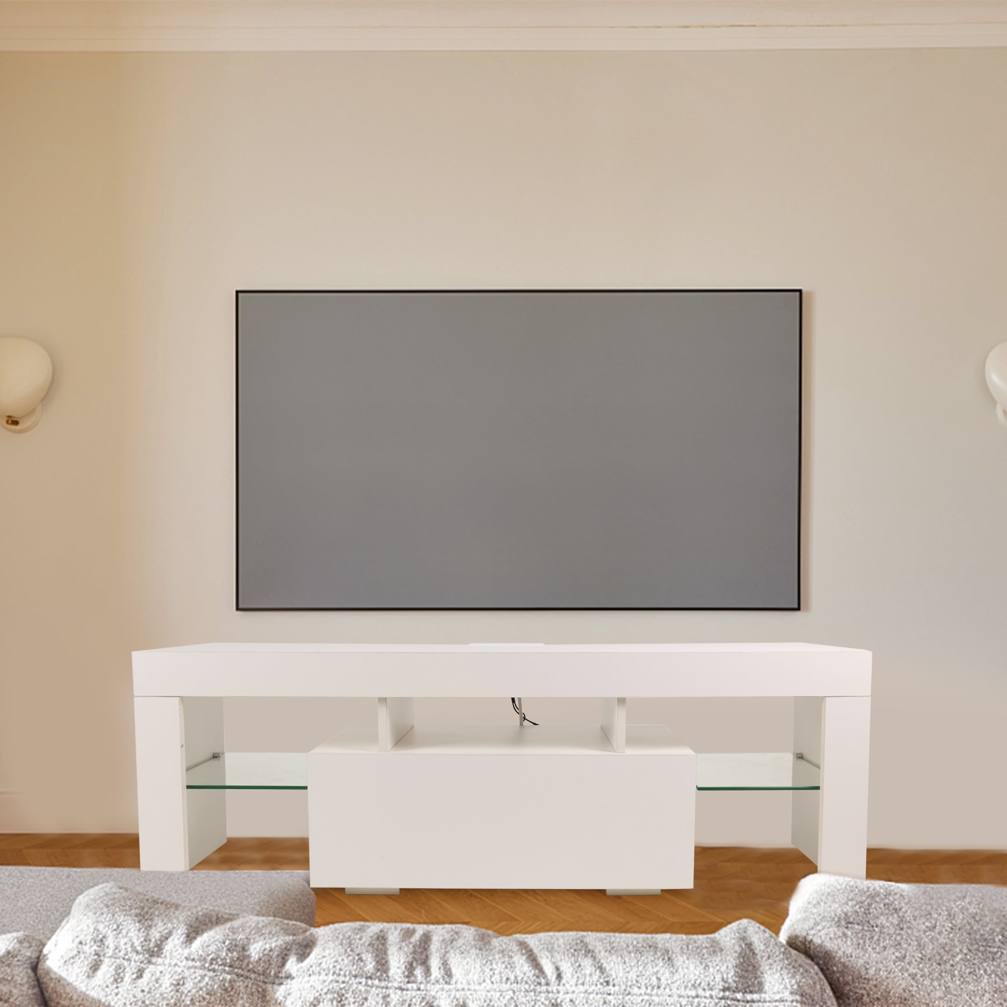 White TV Stand Furniture, Television Stands Modern TV Stand with LED ...