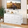 thumbnail image 1 of White Dresser, Modern Simple TV Cabinet with Storage Drawers, Fabric TV Console, Media Gaming Stand for Living Room, Bedroom, 1 of 10