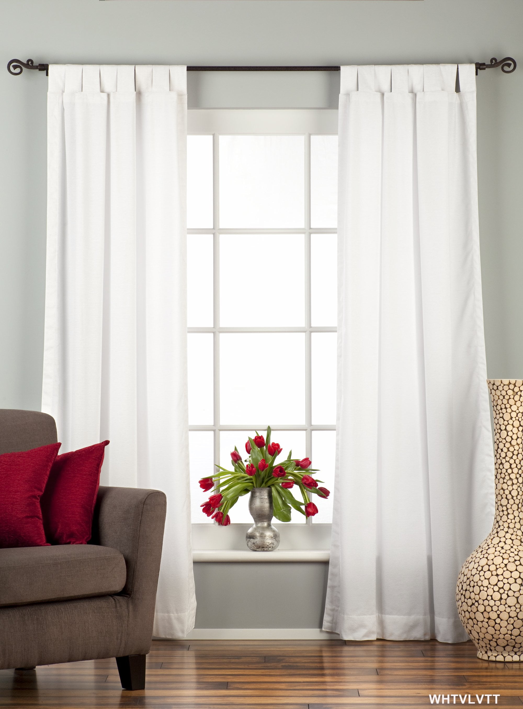 White Velvet Tab Top Curtain Panel 43"W x 63"L