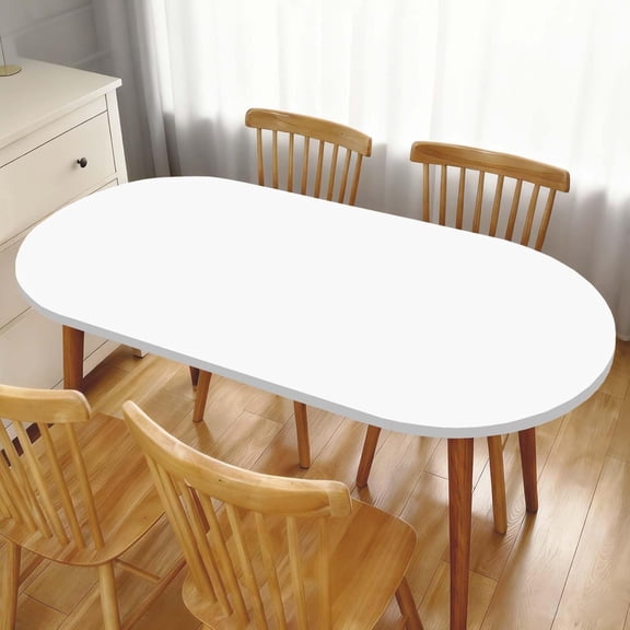 White Table Cloth Oval Fitted Tablecloth with Elastic Edged Solid Color Tablecloths for Dining Wedding Birthday Party Picnic Camping, Washable Cloths, Fit for 48"x68" Oval Tables