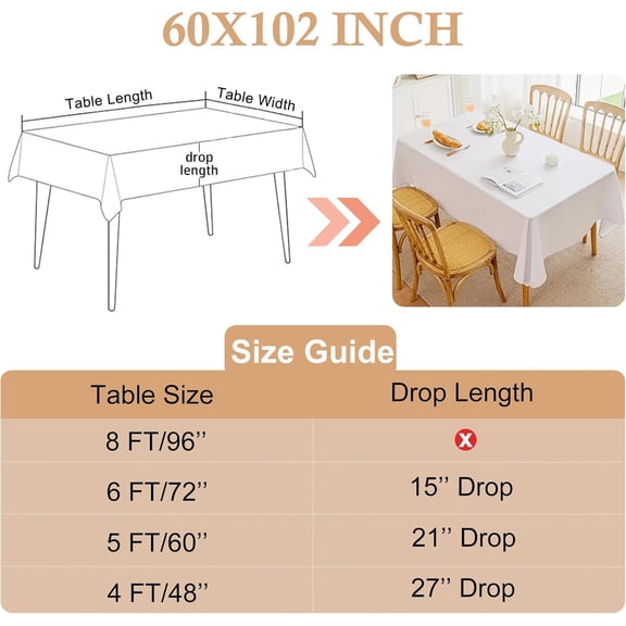 White Table Cloth Rectangle, 12 Packs 60x102 Inches Tablecloth for 6 Foot Rectangle Tables, Professional Polyester Fabric Table Cover for Wedding, Party, Banquet Occasion Decorations (12pcs)