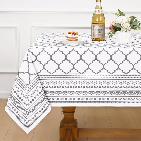 White Table Cloth Rectangle Table, Waterproof Outdoor Tablecloth, Morocco Washable Tablecloths for 6 Foot Rectangle Tables for Kitchen Dining Tabletop 60" x 84"