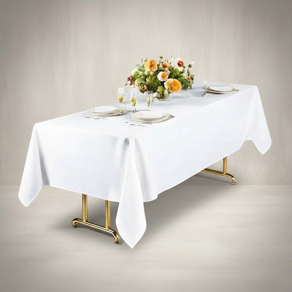 White Table Cloth Rectangle TableCloths Washable and Reusable Polyester Table Covers for Wedding, Parties, Banquet, Camping (4 Pack)