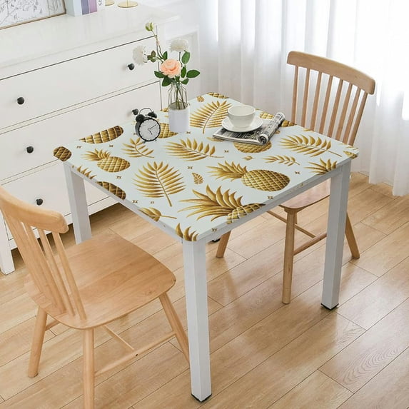 White Table Cover,Fitted Tablecloth for Table Washable Elastic Stretch Patio Tablecloths, Fruit Illustration Table Cloth