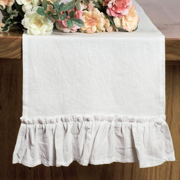 White Table Runner 72 Inches Long Shabby Chic Ruffled Table Runner Farmhouse Table Decor Rustic Home Table Decoration for Baby Shower Bride Shower