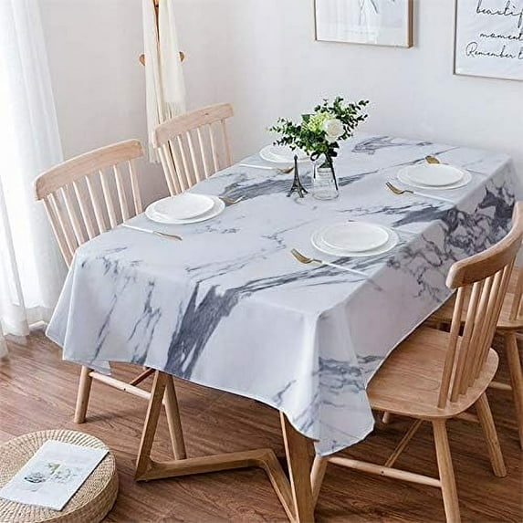 White Tablecloth Rectangle/Oval Marble Abstract Geometric Table Cloth Outdoor Waterproof White Tablecloths for Party Picnic Indoor Table Cover for Dining/Kitchen 60x84inch