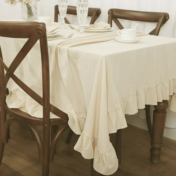White Tablecloth Washable Vintage Ruffle Trim Table Cover for Boho Wedding Tabletop Bridal Baby Shower Birthday Party Decoration