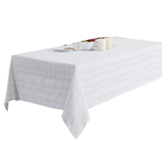 White Tablecloth with Silver Metallic Threads Arctic 52 x 70 Rectangle Winter Wonder