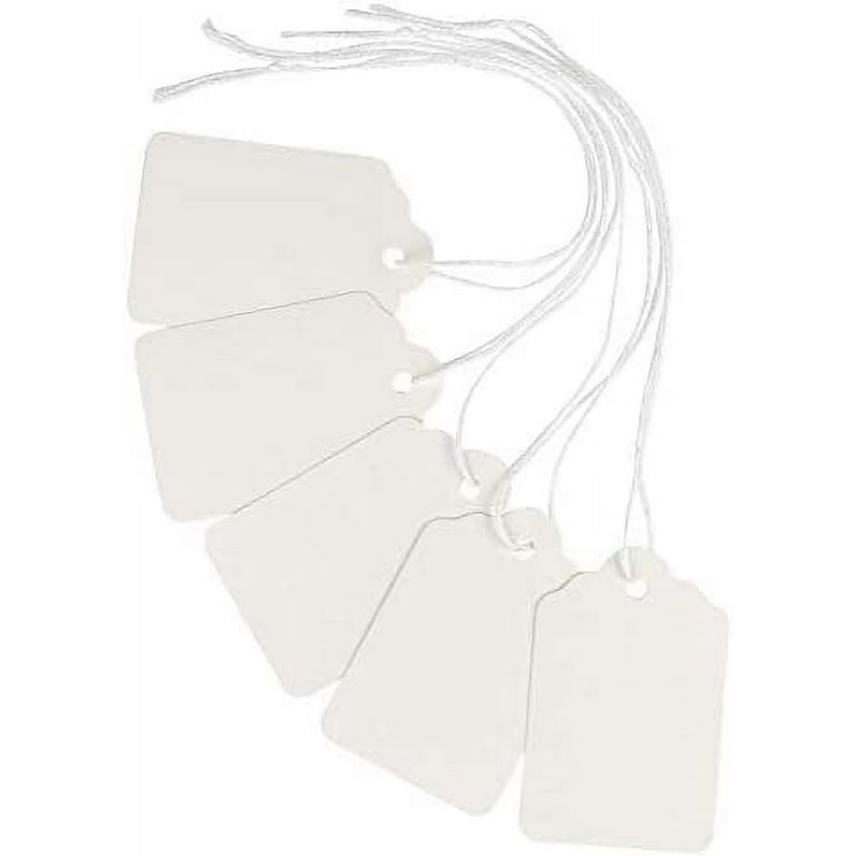 White Tags with String Attached - 2 1/4” x1 7/16”, Pack of 500, Pre-Strung  Blank Merchandise Tags, Hang Tags with String Attached, Labels to Tie On