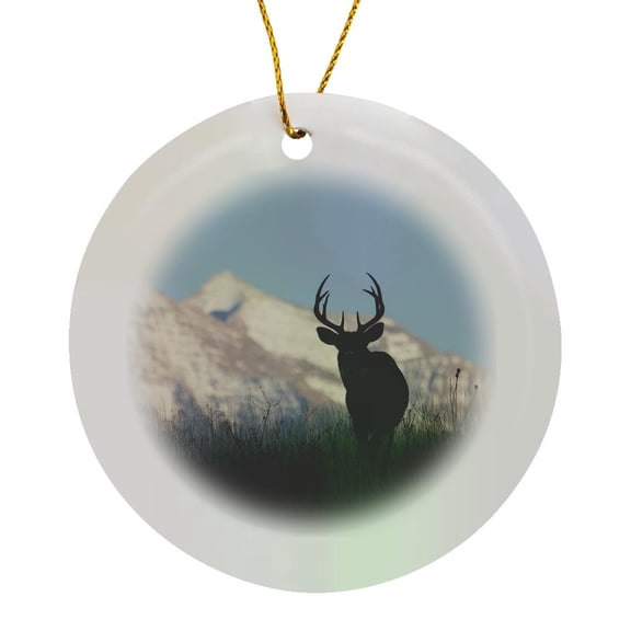 3drose, White-tail Deer Buck, Circle Porcelain Ornament