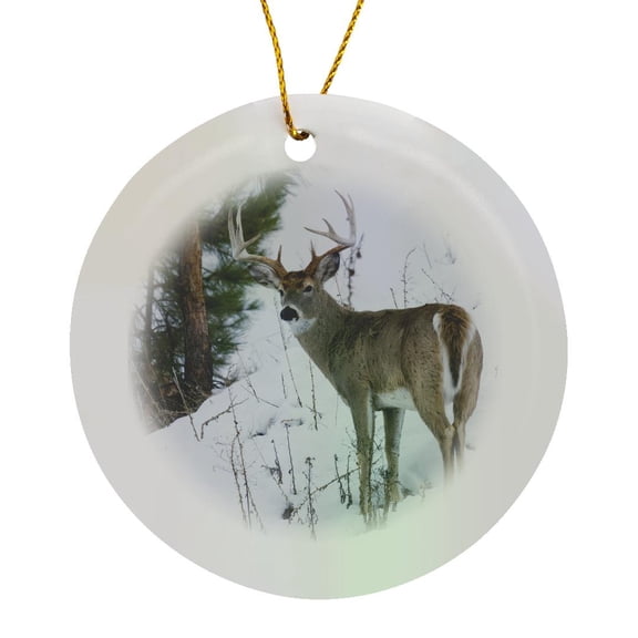3drose, White-tail Deer Buck, Circle Porcelain Ornament