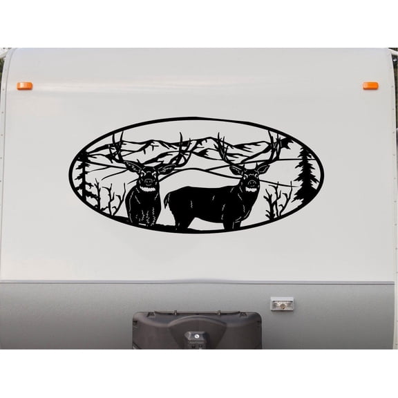 White Tail Deer Decal RV Camper Motor Home Sticker Mountain Scene