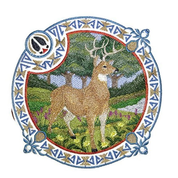 White Tailed Buck Shield Embroidered Iron on/Sew patch [7" X 7"]