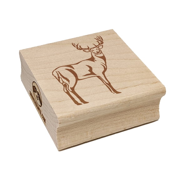 White-Tailed Deer Buck Hunting Forest Animal Square Rubber Stamp Stamping Scrapbooking Crafting - Medium 1.75in