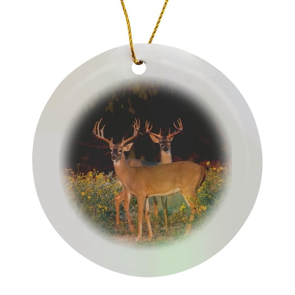 3drose, White Tailed Deer Bucks in Autumn, Texas, Circle Porcelain Ornament