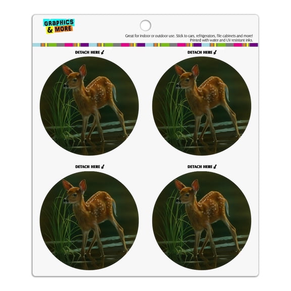 White-Tailed Fawn Alert Baby Deer Refrigerator Fridge Locker Vinyl Circle Magnet Set