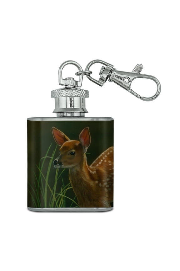 White-Tailed Fawn Alert Baby Deer Stainless Steel 1oz Mini Flask Key Chain