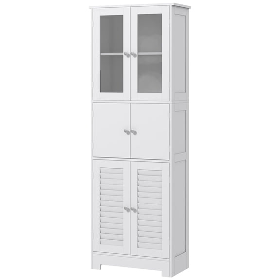White Tall Bathroom Storage Cabinet with Adjustable Shelves, Freestanding Medicine Cabinet with Glass and Louvered Doors