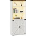 thumbnail image 1 of Tall Bookcase with Doors and Shelves, Farmhouse Brown Book Cases with Led Lights and Storage Cabinet, 30" W x 69" H x 14" D Wooden Bookshelf Display Case for Bedroom, Living Room, 1 of 17
