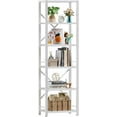 thumbnail image 1 of White Tall Bookshelf, Narrow Bookcase with 6 Shelves, Modern Freestanding Shelf Units, Metal and Wood Display Storage Corner Rack Organizer for Living Room, Home Office, Hallway, Bathroom, 1 of 9