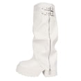 thumbnail image 1 of White Tall Boots For Womens Round Toe Chunky Heel Knee High Winter Raised Sole Slouchy Shaft Casual Versatile Trendy Non-Slip Daily Wear Footwear Size 40, 1 of 8