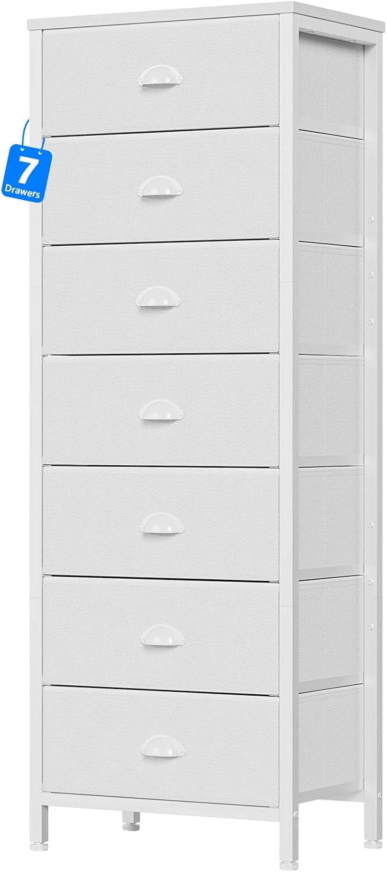 White Tall Dresser for Bedroom,Vertical Storage Tower Unit and End Table with 6 Drawers ...