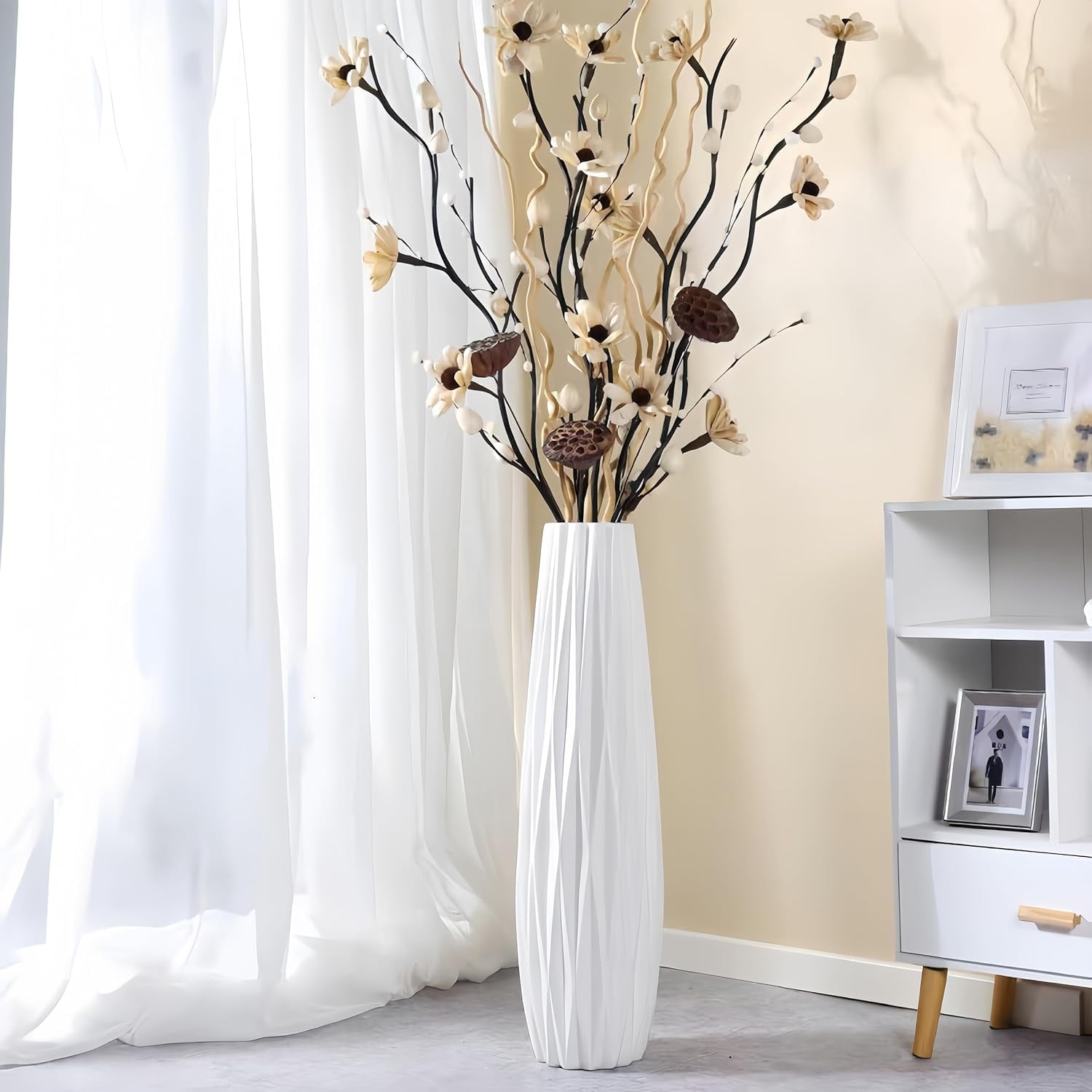 White Tall Floor Vase, 24" Ceramic Large Vase, Decorative Flower Vases ...