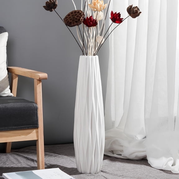 White Tall Floor Vase, 28" Ceramic Large Vase, Decorative Flower Vases for Modern Home Decor Living Room Office Bedroom Kitchen Wedding Centerpieces Farmhouse Dcor