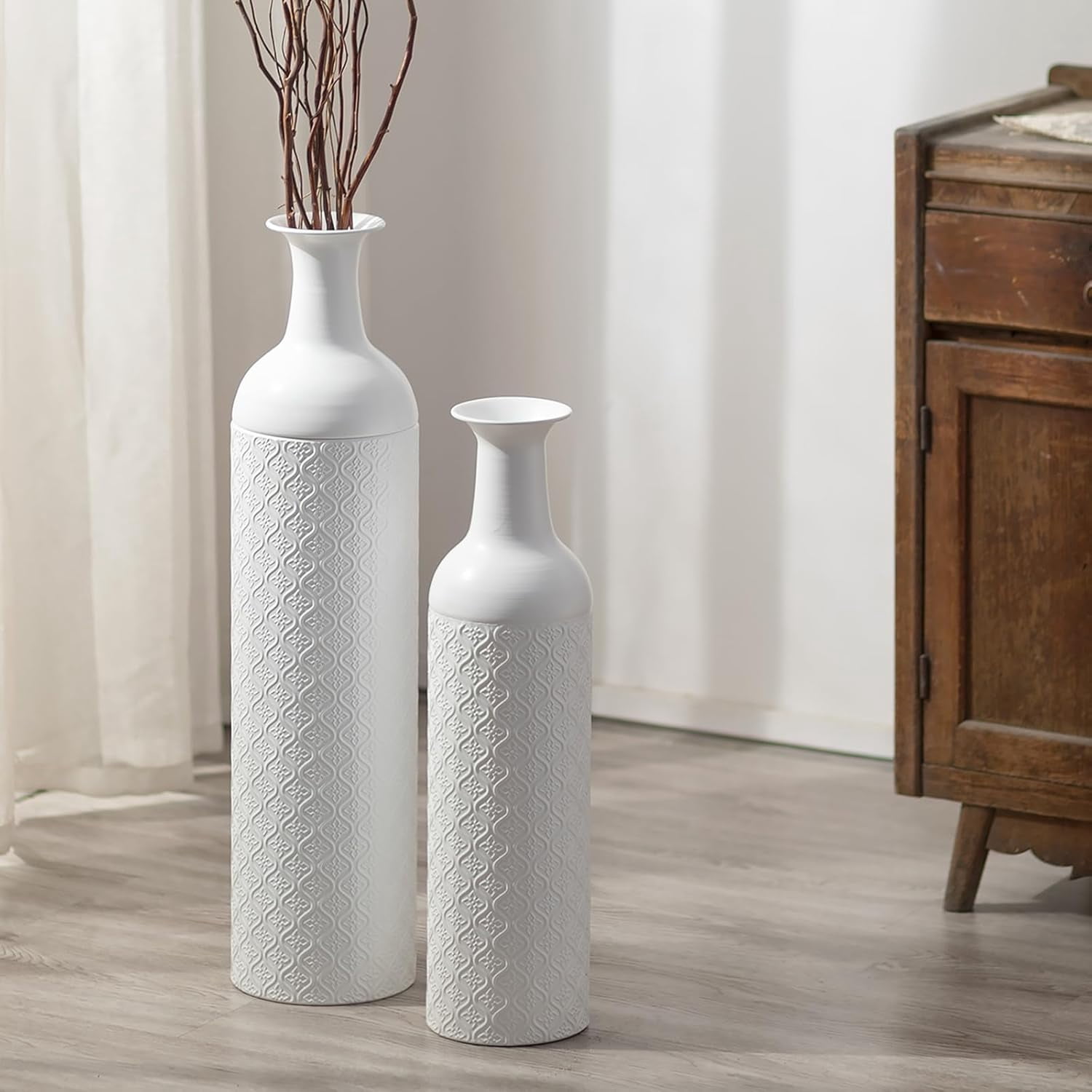 White Tall Floor Vases: 27.6/21.7in Extra Large Metal Decorative Floor ...
