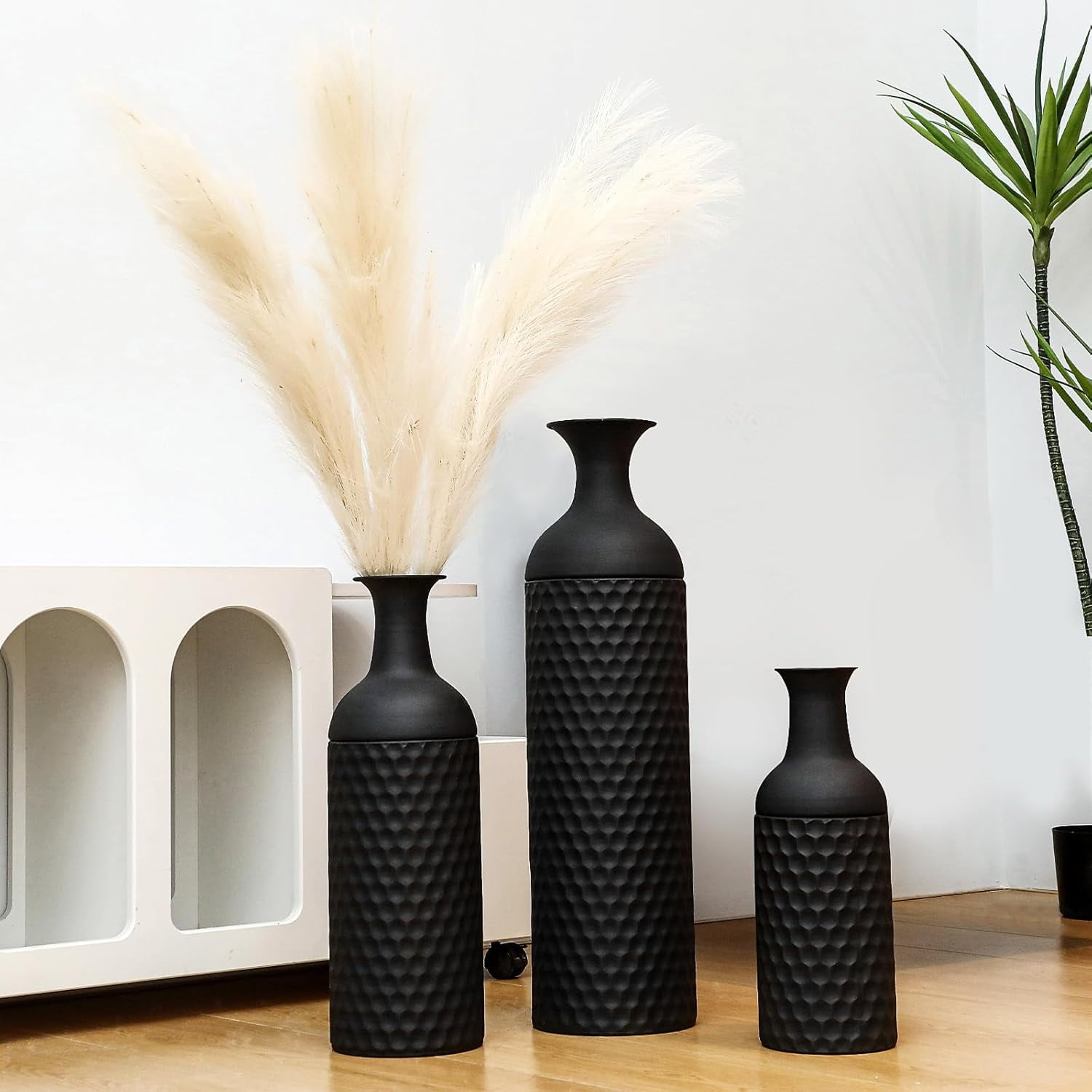 Black Tall Floor Vases Set 27/20/16 Inches Large Metal Floor Standing ...