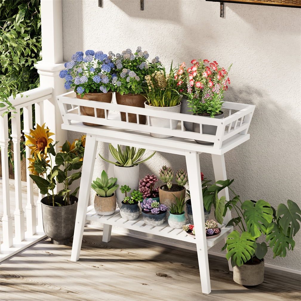 White Tall Plant Stand Table Indoor Outdoor Plant Shelf Flower Display ...