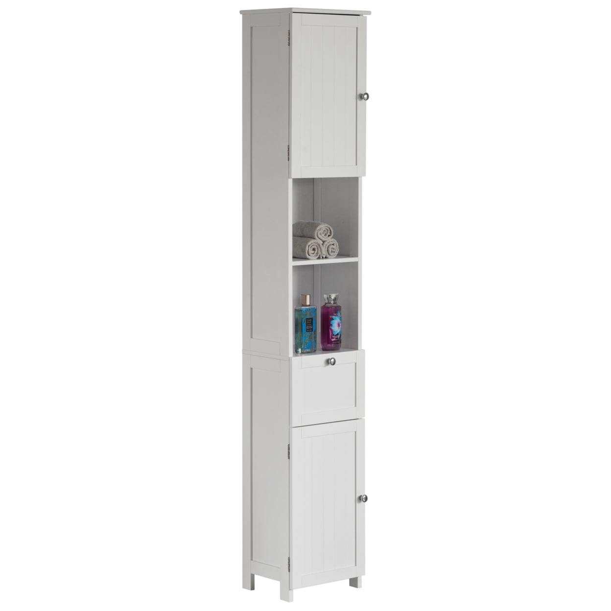 Tall Bathroom Storage Cabinet With Adjustable Shelves | Freestanding Linen Tower, Narrow Organizer