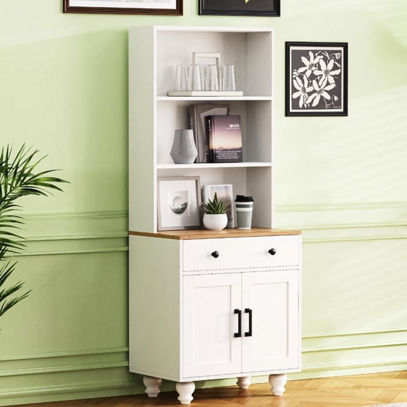 White Tall Storage Unit | Ideal for Books, Photo Albums | Particle Board with Veneer, Solid Wood Legs | Ample Storage with Adjustable Shelf