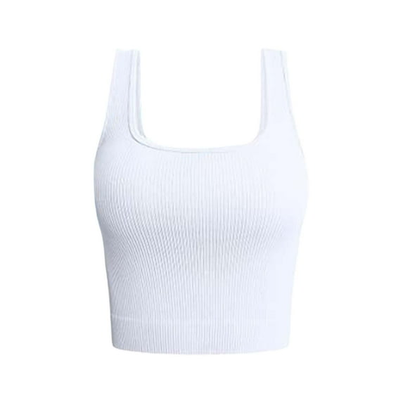 White Tank Top, Spandex Undershirt For Women, Sleeveless Plus Size Tank Tops For Women, Women's Solid Color Sleeveless Strip Casual Yoga Running Tops Undershirt