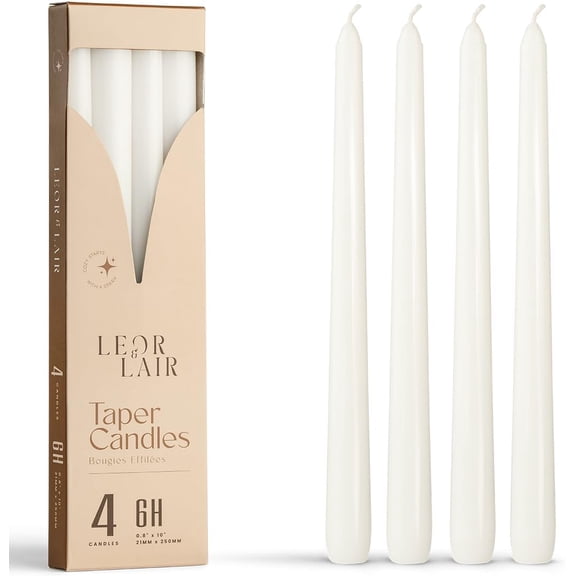 White Taper Candles, 4 Pack, 10" Dripless White Candlesticks